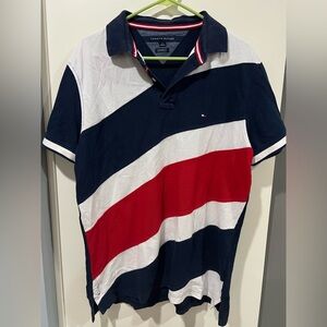 Tommy Hilfiger Men’s Navy, White & Red Diagonal Stripe Polo
